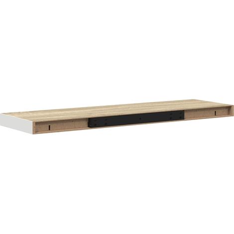 Étagères murales flottantes fixation invisible en MDF et métal chêne et blanc lot de 2, 4.15kg (1/5)