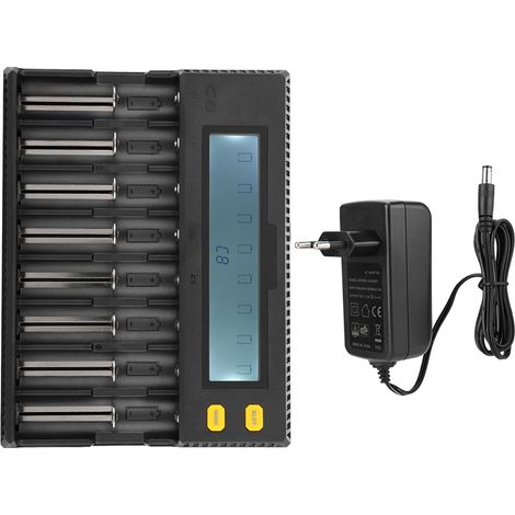 Chargeur de batterie au lithium 18650 à charge rapide 1,5 A, 8 emplacements, écran LCD, 100-240 V, prise UE (1/4)