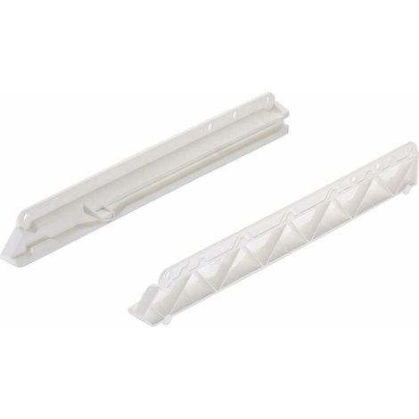 – Glissières coulissantes pour tiroir – Plastique blanc – Longueur 338mm – Hauteur 44mm – Fixation à vis – Compatible paniers 85/175mm (1/2)