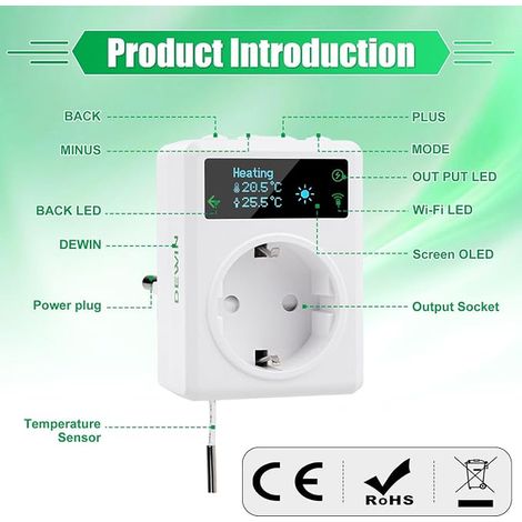 Prise de Thermostat, régulateur de température de Thermostat de Prise Intelligente WiFi Chauffage et Refroidissement WT580-EU (1/3)