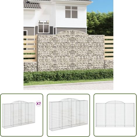 The Living Store Paniers à gabions arqués 7 pcs 300x50x180/200 cm fer galvanisé - Panier Gabion - Mur Gabion - Clôture Gabion - Décoration Jardin - Barrière Jardin (1/5)