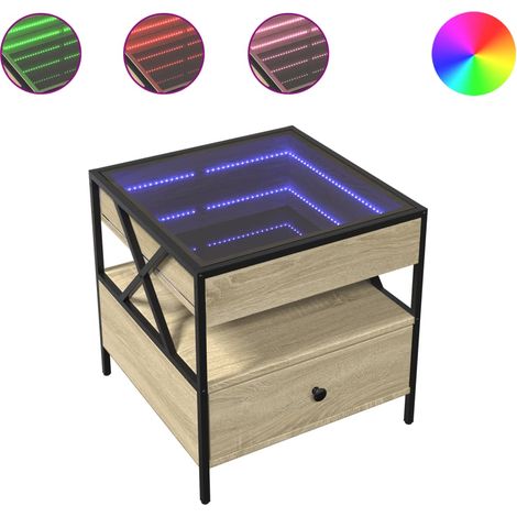 Tavolino da caffè dal design moderno con cassetto e LED 50 x 50 x 51 cm Marrone Legno ingegnerizzato Vetro e metallo DEC037562