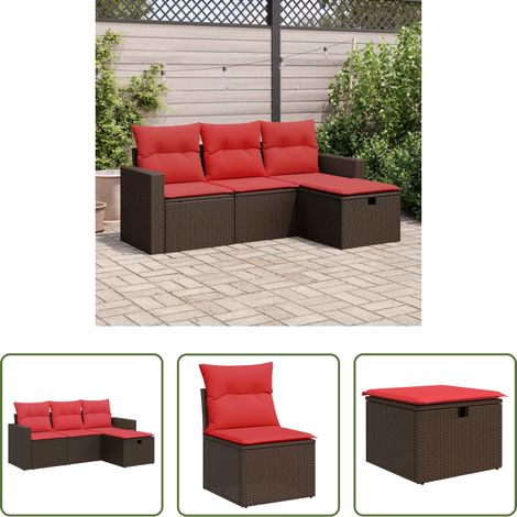 Gartenmöbel -  4-tlg. Garten-Sofagarnitur mit Kissen Braun Poly Rattan (1/5)