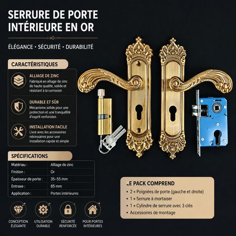 Serrure à poignée B616-8 bronze ancien pour porte intérieure en bois réf 0913 1 kg – Livraison gratuite (1/5)