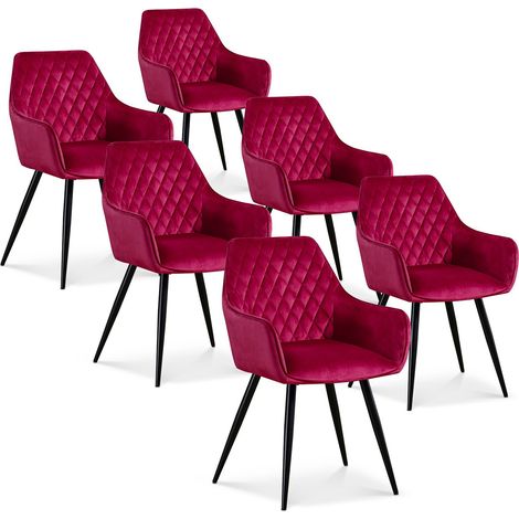 Lot de 6 chaises Victoria en velours rouge pieds noir (1/2)