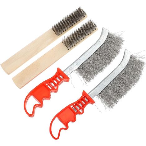 Brosses en Acier Inoxydable Design Compact Lot de 4 pour Décontamination et Entretien Manche en Bois et Plastique pour Nettoyage des Surfaces Métalliques (1/5)