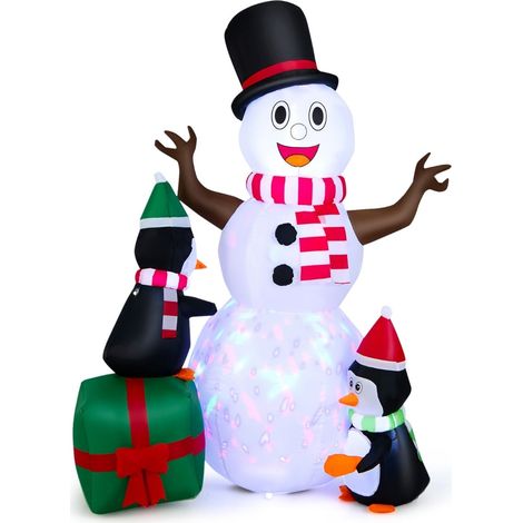 Aufblasbarer Schneemann mit Pinguinen, LED-Beleuchtung, 180 cm