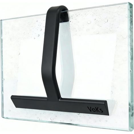 Raclette de douche en silicone monobloc avec crochet intégré, auto-suspendue, sans traces pour verre, douche et carrelage, ergonomique, sans perçage (noir) (1/5)