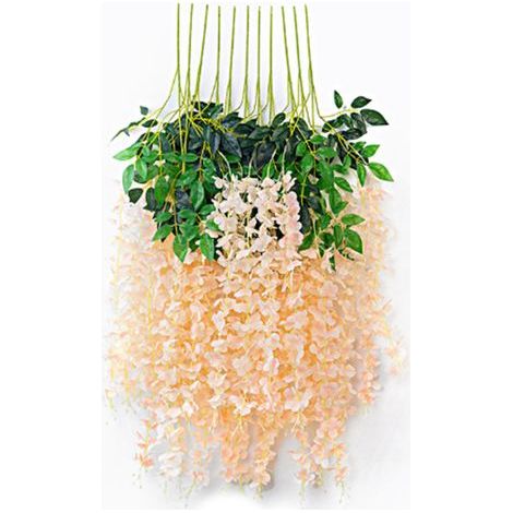 Nachbildung von 6 Glyzinienblättern, künstliche Seidenblume, künstliche Zimmerpflanze, Glyzinien-Dekoration für Zuhause, Champagnerfarbe (1/5)
