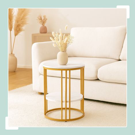 Table d'appoint ronde aspect marbre à 2 niveaux (1/5)