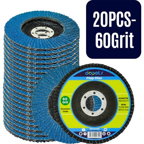 Dapetz ® Flap Discs 60 Grit 115mm Zirconia Grinding Discs Zirconium Sanding Discs for 4.5" Angle Grinder to Sanding Grinding Metal Wood and Stainless Steel Pack of 20 (1/5)
