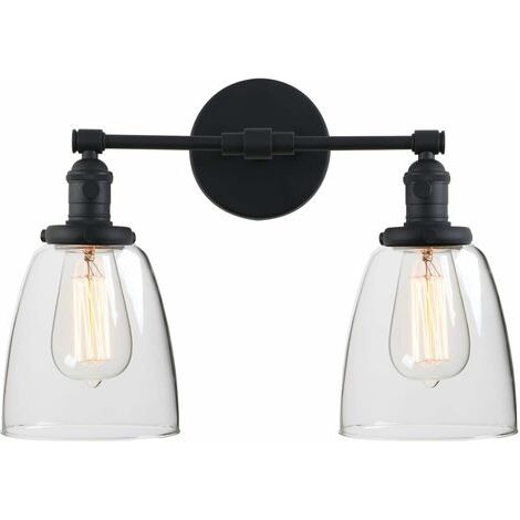 TAISHENGDA-Aplique de pared industrial con pantalla de vidrio ovalado 2 luces Vintage Pasillo Cocina Interior E27 Iluminación retro para dormitorio Espejo de tocador (Negro) (1/5)