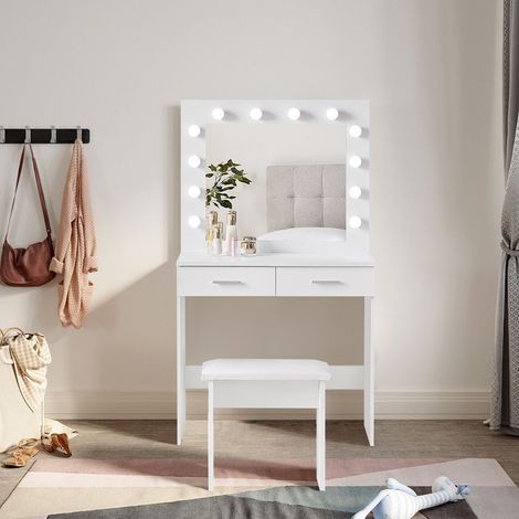 Dressing Table,Dressing Table Set, 2 Large Drawers Vanity Makeup Table with Adjustable 3 Color LED Lights