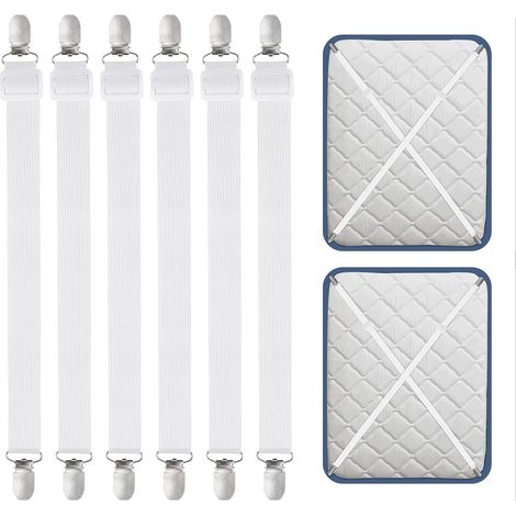 6 pezzi porta lenzuolo con angoli, porta lenzuolo regolabili da 55 a 250 cm per lenzuolo, fissaggio per lenzuola, materasso, asse da stiro o divano, bianco