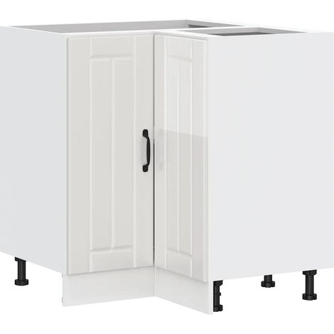 Mueble de cocina esquinero Lucca blanco brillante 75,5 x 75,5 x 81,5 cm Almacenamiento optimizado Estilo moderno Madera de ingeniería Blanco 020050104 (1/5)
