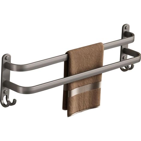 Porte-serviettes, porte-serviettes double pour salle de bain, porte-serviettes mural, porte-serviettes de cuisine, sans perçage, 50 cm gris