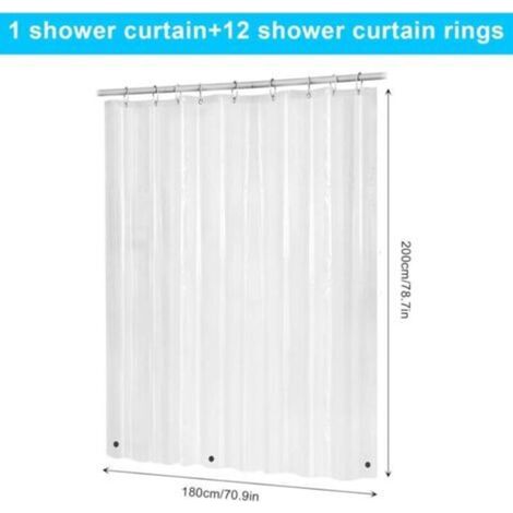 Rideau Douche Transparent, 180 x 200 cm Rideau Douche Anti Moisissure Rideau de Douche Transparente PEVA Imperméable avec 12 Crochets de Rideau Baignoire pour Douche à Domicile ou Baignoire
