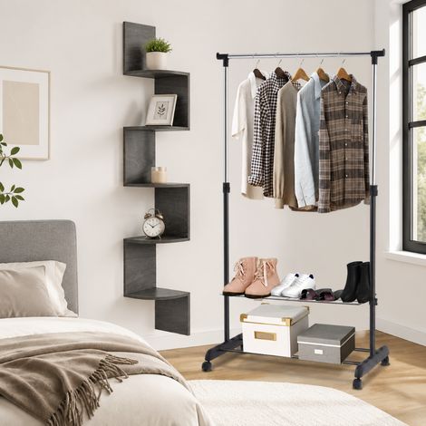 Ensemble de rangement pour garde-robe (2 pièces) – Portant à roulettes avec étagères à chaussures et étagère d'angle à 5 niveaux (1/5)