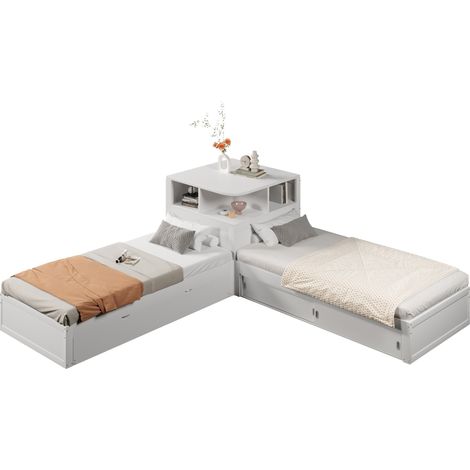 CHICFURN Cama infantil 90x200 cm de MDF y pino blanco con cama nido y almacenaje (1/5)