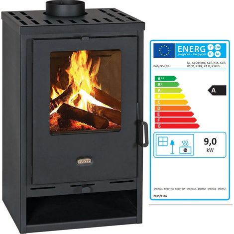 Prity – Poêle à bois 9 kW – Efficacité énergétique A – Évacuation des fumées Ø 150 mm – Pour bois secs ≤20% d'humidité (1/5)