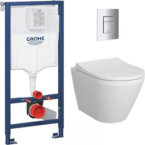 Grohe WC Pack Rapid SL Gestell + Vitra Integra WC ohne Spülrand + Soft-Close-Sitz + WC-Bedienplatte Skate Cosmopolitan