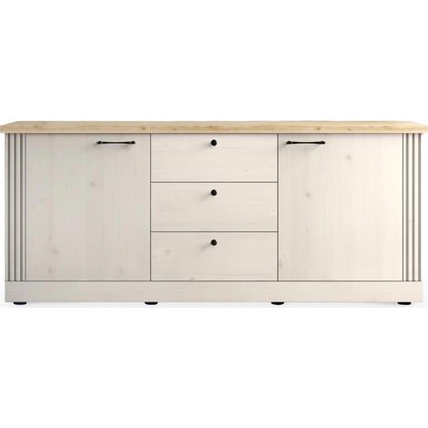 ROMANE Buffet 2 portes 3 tiroirs couleur chêne blanc et bois clair (1/4)