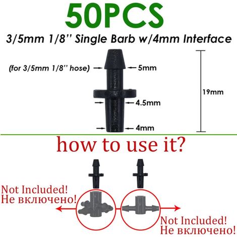 (KSL01-919-50PCS) Raccord en T à 3 voies barbelé 1/8'' pour tuyaux d'irrigation goutte à goutte, outils de jardinage (1/4)