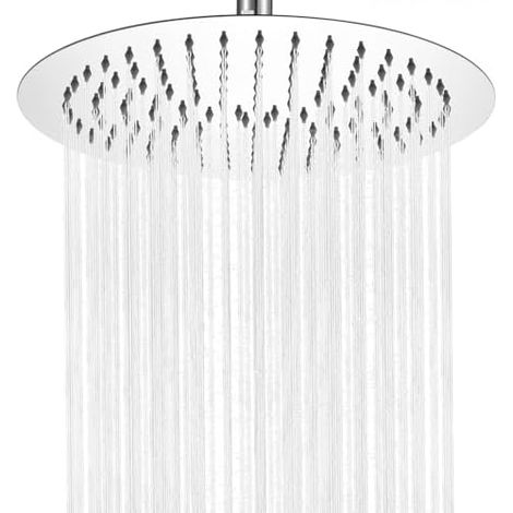 Auralum Pomme de Douche Pluie 8 Pouces (20 x 20 cm) Ronde, Acier Inoxydable, Buses Auto-Nettoyantes Réglables à 360°, Chrome (1/5)