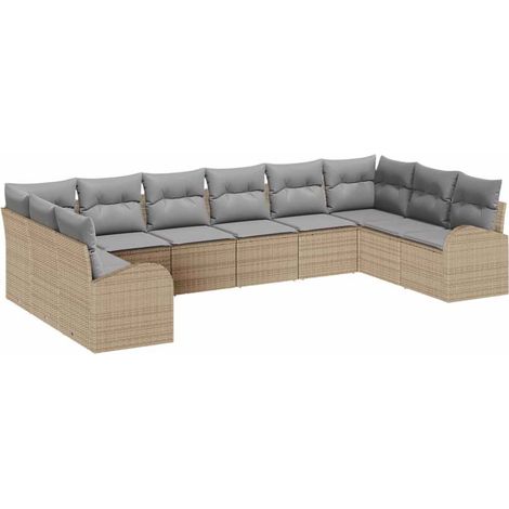 Garden Sofa Set 10 pcs Beige and Light Grey Poly Rattan vidaXL (1/5)