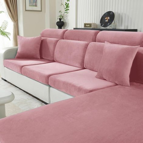 Samt Sitzkissenbezug für Sofa, rutschfest & elastisch, 1-Sitzer, Rosa (1/5)