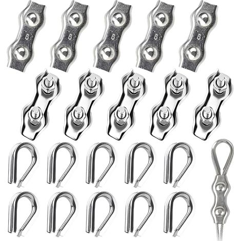 20 Pièces Serre-Câble Inox, Pinces Duplex M5 Serre Cable Acier Inoxydable 304,10 Pinces de corde Duplex Clips (1/5)