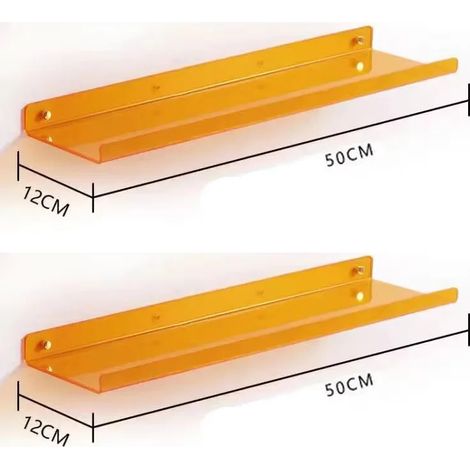 (2 pièces jaunes 50 cm) Étagère de rangement flottante en acrylique coloré, fixée au mur, étagère décorative pour bibliothèque, présentoir, rangement pour chambre, salle de bain, cuisine (1/5)