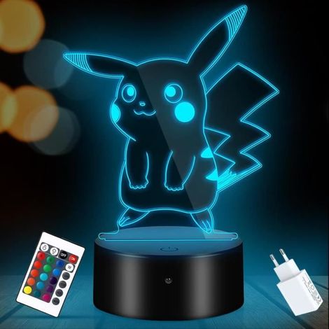 Pokemon Pikachu Lampe de nuit / Lampe de chevet LED / télécommande Touchez pour changer de couleur 16 couleurs Prise USB