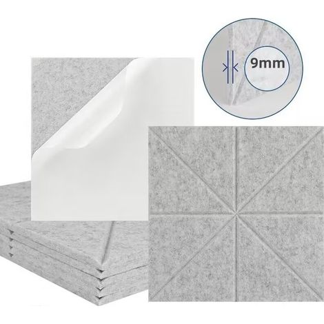 Lot de 12 panneaux acoustiques auto-adhésifs, rembourrage insonorisant en polyester, panneaux muraux insonorisants haute densité, 30 x 30 x 1 cm, gris (1/5)