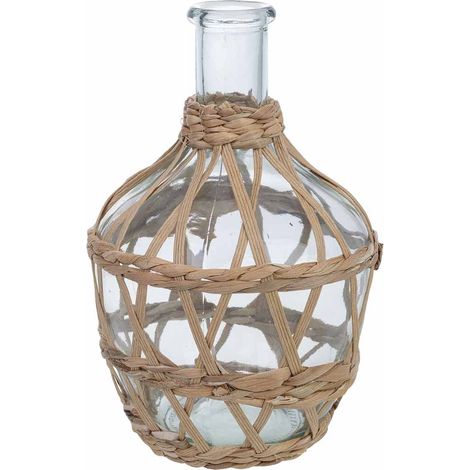 Jarrón de vidrio forrado de fibras naturales marrón D12x20.5h cm (1/5)