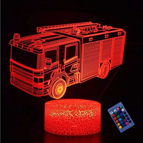 3D Camion de Pompier Nuit Lampe 16 Couleurs Changeantes Puissance USB Télécommande Contact Switch Lampe jardin terrasse extérieur (1/5)