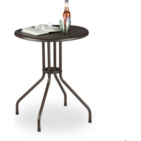 Table Ronde Jardin - Plastique Et Acier - Effet Rotin - Hauteur 74 Cm Diamètre 60 Cm - Pour 2 Personnes - Brun (1/5)