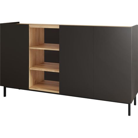 Aparador Veldome 100, Negro + De color marrón claro, 85x153cm, Número de puertas: 044cm, Aglomerado laminado
