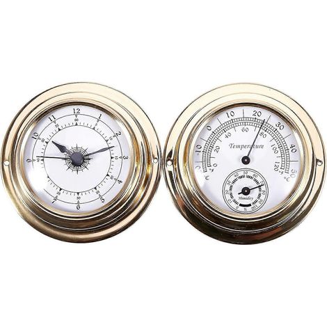Ensemble complet de 2 appareils de mesure météorologique : thermomètre, hygromètre, baromètre et montre. (1/4)