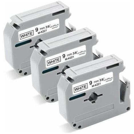 Rubans Compatible Brother M-K221 MK-221 9mm x 8m pour Brother PT-55 PT-60 PT-65 PT-70 PT-80 PT-85 PT-90 PT-M95 PT-100 PT-110 BB4 étiqueteuse (Pack de 3, Noir sur Blanc) (1/4)
