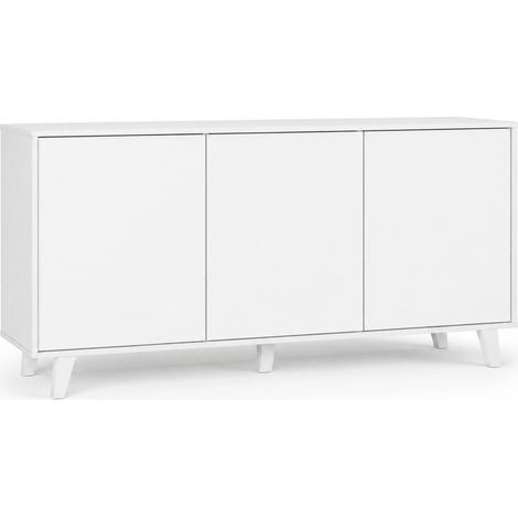 Credenza Moderna Madia 3 Ante Senza Maniglie Design Minimal Mobile Con Piedini Rialzati Mobiletto Per Soggiorno Ingresso Corridoio Salotto Zona Living 154 x 72 x 40 Cm Bianco (1/5)