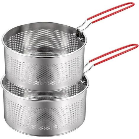 Set mit 2 Edelstahl-Sieben, Pasta- und Nudelsieb, abnehmbare Griffe, Frittierkorb, Abtropfsieb