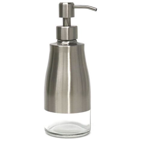 300ml Black Glass and Stainless Steel Soap Dispenser, Shower Soap Dispenser with Labels - Refillable Lotion Dispenser for Kitchen, Bathroom, Office, Hotel (1/5)