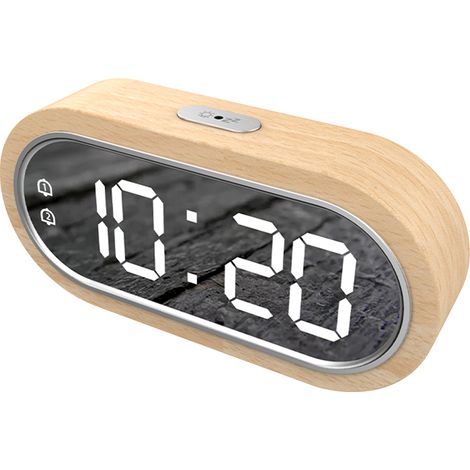 Horloge numérique en bois de hêtre double alarme Snooze réveil USB thermomètre de table électronique LED horloge de bureau en bois luminosité à 4 niveaux pour salon bureau (1/5)