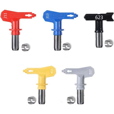 5 pièces Buse d'embout De Airless Pistolet Peinture,Buse de Peinture Réversible AIRLESS pour Pistolet Peinture Haute Pression (211,313,415,517,623) (1/5)