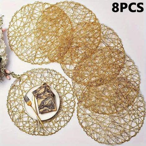 Lot de 8 sets de table ronds creux - Tissés à la main avec soin, résistants à la chaleur - Parfaits pour les repas, les mariages et les fêtes (1/5)