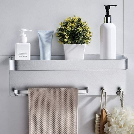 Étagère murale salle de bain, support flottant sans perçage pour cuisine, chambre, rangement adhésif, chariot de douche, tringle, décoration maison, argenté (1/5)