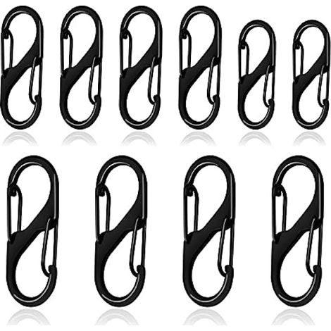 S Karabiner, 50mm/40mm/31mm Metall Doppelkarabiner 8 Förmiger Karabiner Karabinerhaken für Camping Zuhause Wandern(Schwarz) (1/5)
