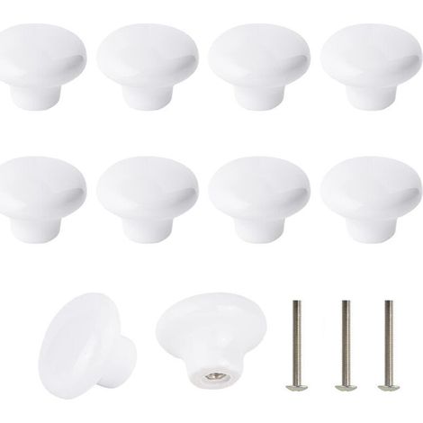 Lot de 10 Bouton En Céramique Blanc, Céramique Poignée Porte, Rétro Rond En Céramique Armoire Tiroir Cuisine Poignée De Traction 32mm Avec 3 tailles de vis (1/4)