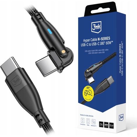 Schwarzes geflochtenes Kabel 3mk Hyper Cable N-SERIES C zu C 2m 60W für iPhone 1 Stück. (1/2)